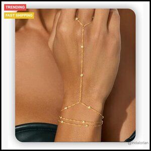 Gold Plated Hand Chain Bracelet with Adjustable Fit for Women